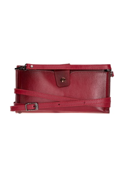 Bloominbag Lozan Strap Crimson Red Gerçek Deri Omuz Askılı Telefon Bölmeli Cüzdan Çanta Kırmızı