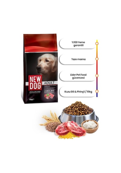 New Dog Kuzu Etli Pirinçli Yetişkin Köpek Maması 15 Kg