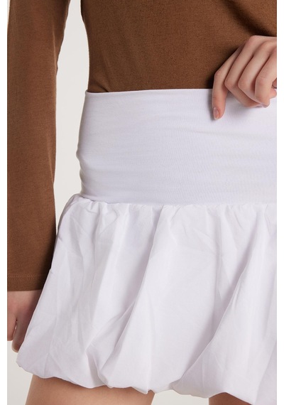 Tudors Kadın Slim Fit Pamuklu Lastikli Balon Mini Boy Beyaz Etek-33652 Beyaz