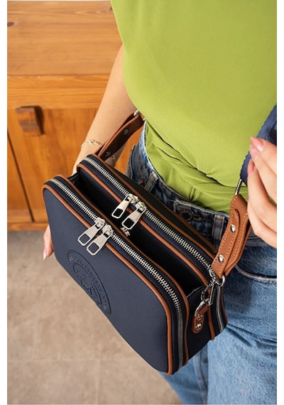 Just Polo Kadın Ayarlanabilir Askılı Su Geçirmez Lüks Omuz Çantası Shoulder Bag Ebat: 16 X 26 Cm Lacivert - Taba