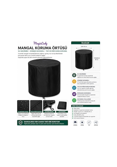 Yuvarlak Mangal Koruma Örtüsü 60x80 Cm Su Geçirmez Barbekü Koruyucu Kılıf Dış Mekan Örtüsü Diğer