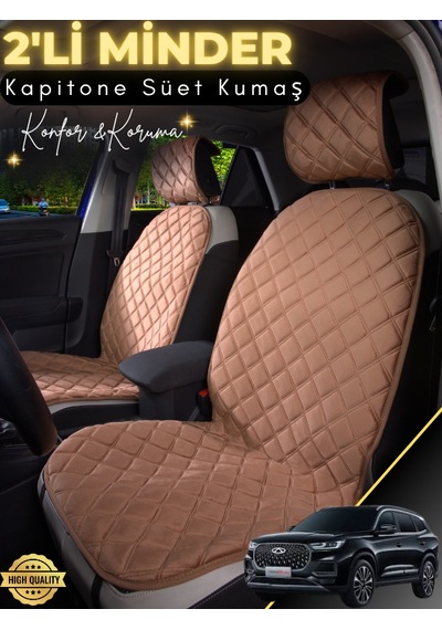 Chery Tiggo 8 Pro Uyumlu 2'li Süet Oto Koltuk Minderi Universal Hızlı Montaj Su Geçirmez A1 Kahverengi