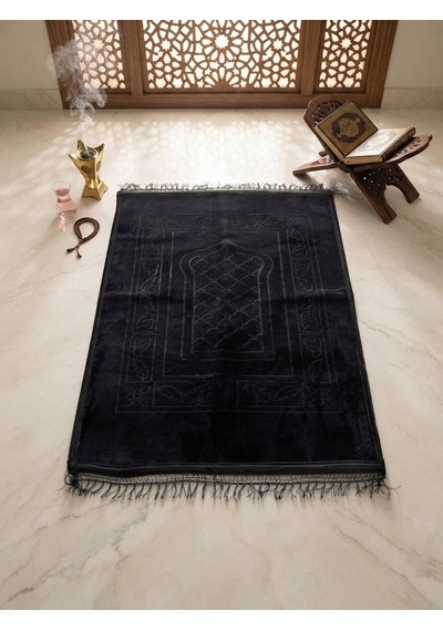 Royam Lüx Kalın Yumuşak Kaymaz Taban Peluş Seccade 80 X 120 Siyah