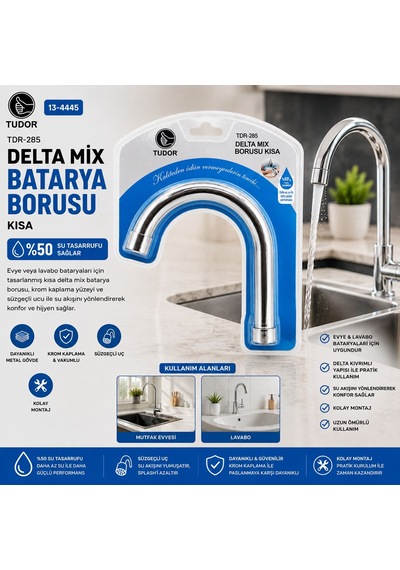 Kısa Evye-lavabo Batarya Borusu Krom, Süzgeçli Uç