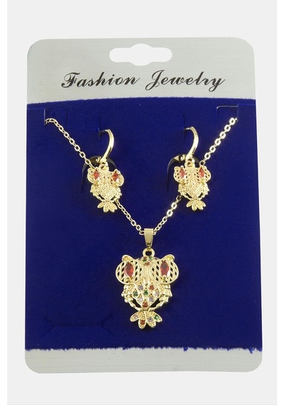 Baykuş Zirkon Taşlı Set Kolye Çok Renkli 14523035