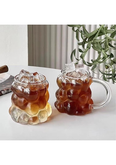 Aee 2 Adet Kulplu Boncuk Şekilli Cam Bardak 350ml Borosilikat Üzüm Kabarcıklı Tasarım Isıya Ve Sku: Smg8690010535597