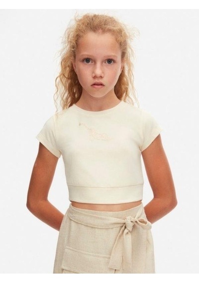 Nk Kids Kız Çocuk Pamuklu Crop Tshirt-15554 Bej