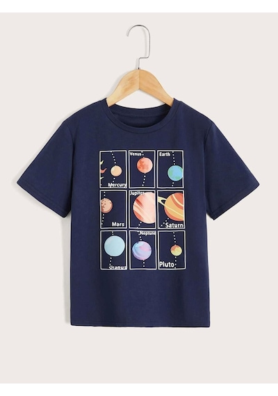 Flood Of Style Erkek Çocuk Lacivert Gezegenler Baskılı Oversize Bisiklet Yaka Tshirt Flood Of Style Erkek Çocuk Lacivert Gezegenler Baskılı Oversize Bisiklet Yaka Tshirt