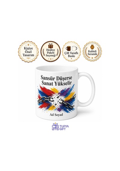 Sanat Sansürüne Karşı Duranlara Özgür Fırçalar Sınırsız İfade Kupa Bardak Hediye Beyaz / Çok Renkli