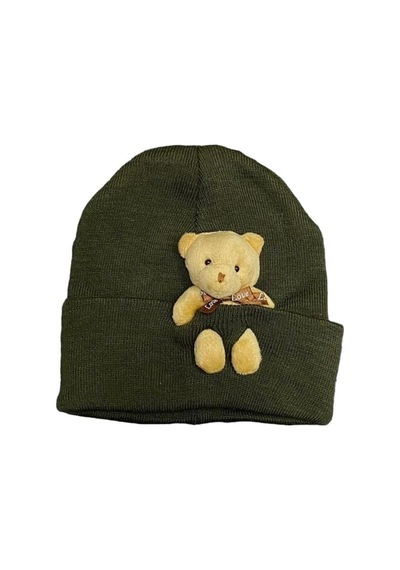 Emybox Peluş Ayıcıklı Penye Renkli Unisex Bere Haki