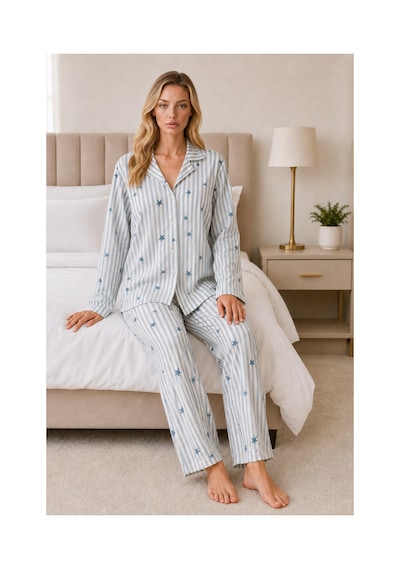 Fit Women Kadın Casual Esnek Bol Mavi Pijama Takımı 4671
