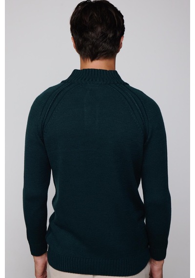 Tudors Erkek Slim Fit Dar Kesim Dik Yaka Düğmeli Triko Yeşil Triko Kazak-29591-yeşil Yeşil