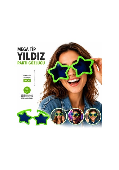 Mega Tip Yıldız Parti Gözlüğü Yeşil Renk Diğer