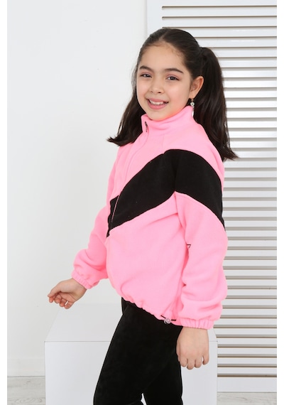 Toontoy Kız Çocuk Dik Yaka Fermuarlı Renk Bloklu Reglan Kol Polar Hırka - Beli Ayarlanabilir Lastikli Pembe Toontoy Kız Çocuk Dik Yaka Fermuarlı Renk Bloklu Reglan Kol Polar Hırka - Beli Ayarlanabilir Lastikli Pembe