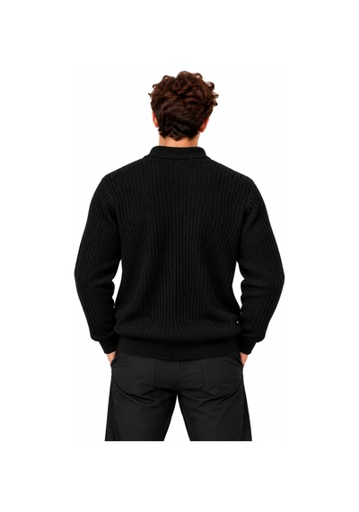 Erkek Polo Yaka Uzun Kollu Standart Fit Kalıp Kazak 27001 Siyah-aw19