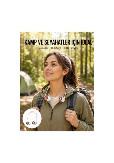 Asılabilir Mini Boyun Fanı 1000mah Şarjlı Turbo Güçlü Rüzgar Yeni Nesil - Hs08375015-2506 Renkli
