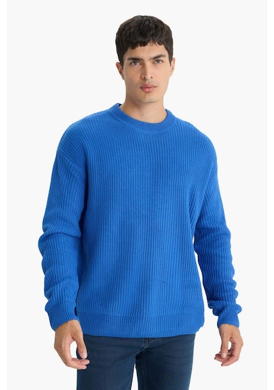 Defacto Oversize Geniş Kalıp Bisiklet Yaka Triko Kazak B9718ax25wnbe770 Mavi-be770