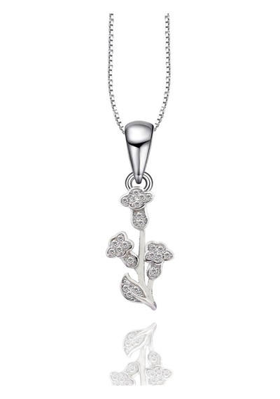 Brezza Lusso Jewelry  Zirkon Taşlı Pırlanta Model Çiçek Dalı Kadın Gümüş Kolye 45 CM 45 CM