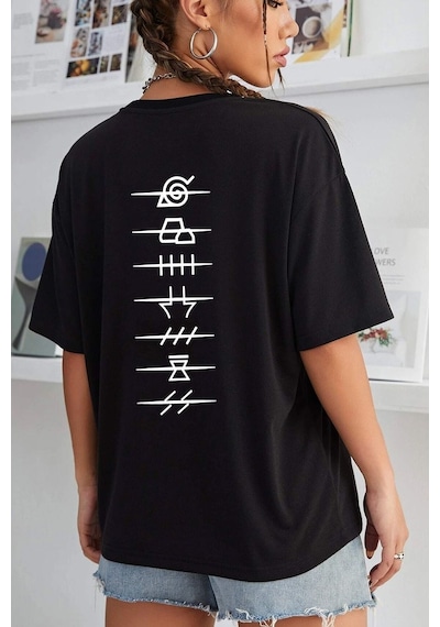 Unisex Ninja Akatsuki Baskılı T-shirt Siyah