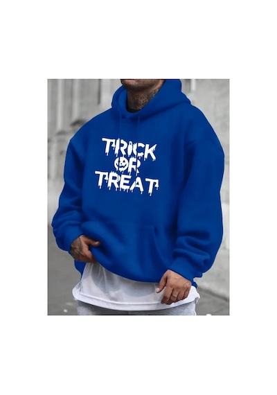 Medinenur Trick Or Treat Baskılı Kapüşonlu Cepli Sweatshirt Saks