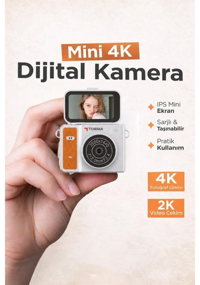 Torima CMR46 Mini Dijital Kamera 2k Flip Ekranlı Selfie Video Vlog Kamerası Turuncu