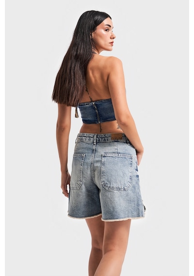 it's basic Kadın Tint Kot Rengi Kemer Detaylı Önden Cepli Denim Şort