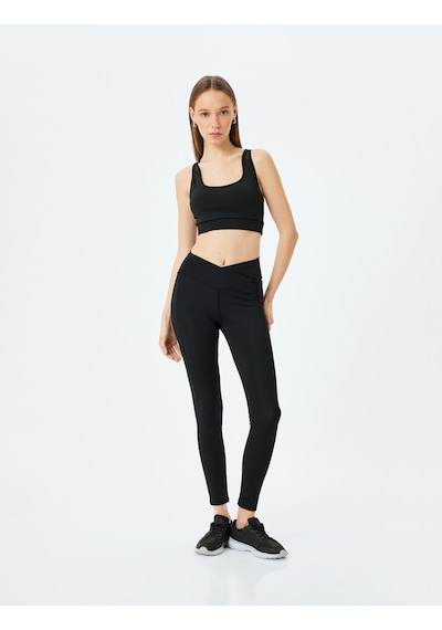 Koton Yüksek Bel Dikiş Detaylı Slim Fit Spor Tayt Siyah 5sak40030nk SiYAH