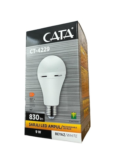 Cata 9 Watt Şarjlı Led Ampul Beyaz Işık E-27 Duylu