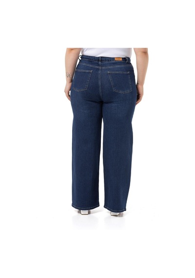 Disentis Büyük Beden Yüksek Bel Geniş Paça Lacivert Denim Pantolon-lacivert Lacivert