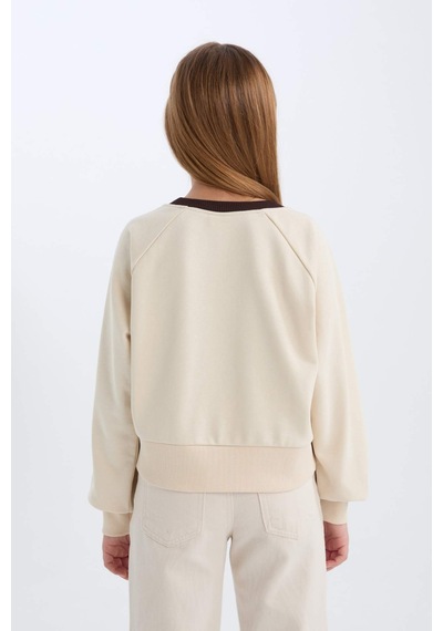DeFacto Kız Çocuk Relax Fit Bisiklet Yaka Baskılı İçi Yumuşak Tüylü Sweatshirt D7042A824WNBG734 Bej