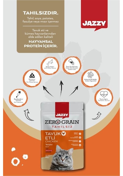 Dardanel Jazzy Zero Grain Tavuklu Kedi Maması Poşet 8 x 80 G