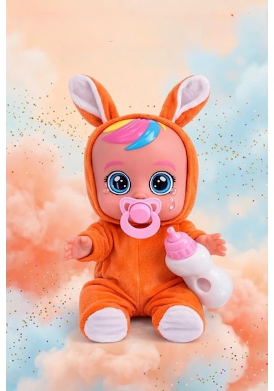 TıfılToys Turuncu Kostümlü Ağlayan Ve Konuşan Et Bebek Emzikli Ve Biberonlu İnteraktif Oyuncak Bebek