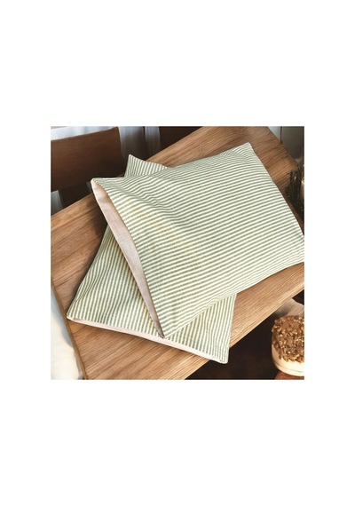 %100 Pamuk İpliği Boyalı Çizgili Tek Kişilik Yastık Kılıfı 2'li Set - 50x70 Cm Naturel Cep Detaylı Yeşil