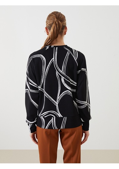 Lcwaıkıkı Classic Siyah Bisiklet Yaka Desenli Oversize Kadın Sweatshirt