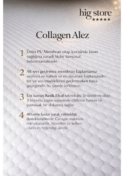 Ultra Premium Collagen Sıvı Su Geçirmez Fitted Yatak Koruyucu Alez Tek/çift/battal/yastık Boy Beyaz