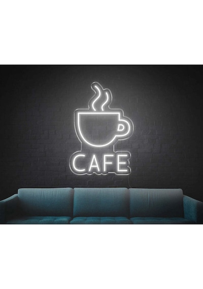 Cafe Yazılı Ve Şekilli Neon Tabela Beyaz