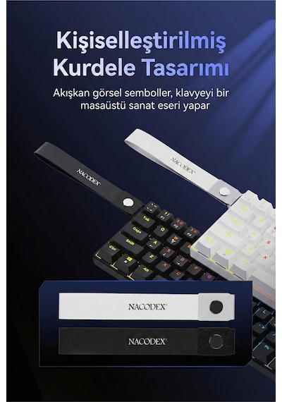 Ajazz Nk61 Red Switch Kablolu Hot-swap Klavye Rainbow Aydınlatma Taşıma Bandı Beyaz