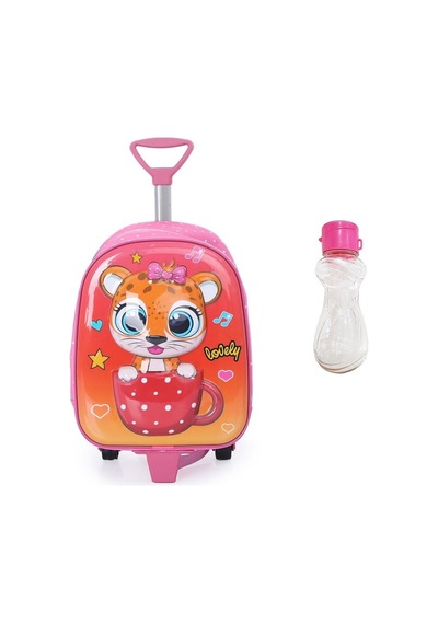 Çekçekli Kedicik Anaokulu Çantası Suluklu Pembe
