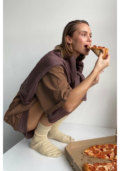 Madmext Sütlü Kahve Oversize Basic Kadın Tişört-sütlü Kahve Sütlü Kahve