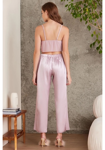 Pierre Cardin 7025 Kadın Çeyizlik Dantelli Saten 4'lü Set-rose