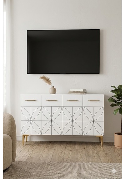 Ka1234bg Eliz Konsol Ve Tv Sehpası Beyaz-gold 120cm