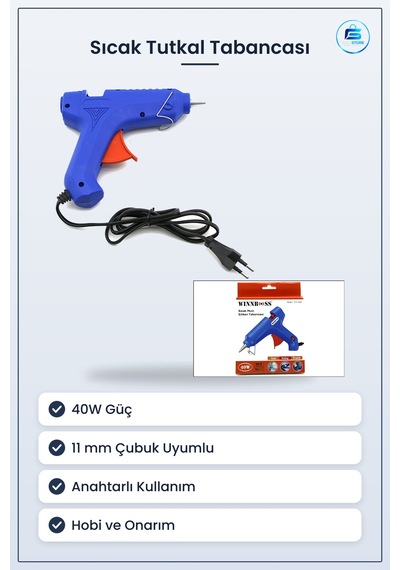 Silikon Sıcak Tutkal Tabancası Yapıştırıcı 40w 11mm C Çubuk Uyum