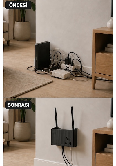 Duvara Asılabilir Wifi Vidalı Askı Yapışkanlı Modem Kutusu WiFi Router Rafı  25x15x6cm