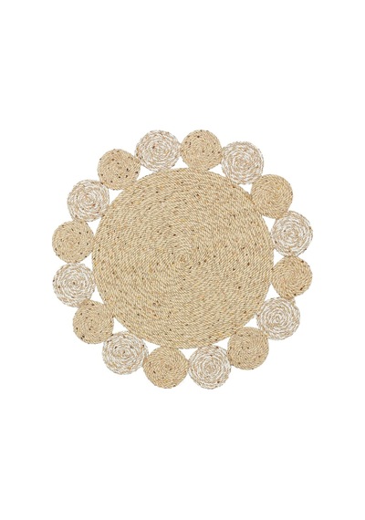 Eko Halı Patna Ptn 03 Natural Whıte Jüt Hasır Görünümlü Hav Toz Vermez Örgü Halı - 150X150