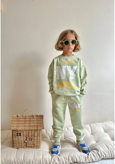 Jolly Kids Erkek Çocuk Mint Yazı Baskılı Sweatshirt Takım Mint Mint Yeşili