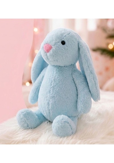 Uyku Arkadaşım Papyonlu Uzun Kulak Bunny Peluş Tavşan 65 Cm Mavi 001 - Beyaz
