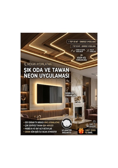 50 Metre Neon Led Şerit Led,günışığı-3000k, Esnek Led Çok Parlak,led, Kesilebilir,dekoratif Dış Aydınlatma Bahçe Aydınlatma,tavan Aydınlatma,gözalıcıaydınlatma