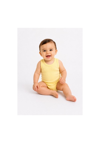 Bebek Atlet Body Pamuklu Ribanalı Çıtçıtlı Kolsuz Bebek Zıbını Sarı