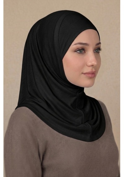 Sonbaharmoda Hazır Türban Pratik Kaymaz Tesettür Eşarp Viskon Likralı Rahat Günlük Ve Namaz İçin Hijab Siyah