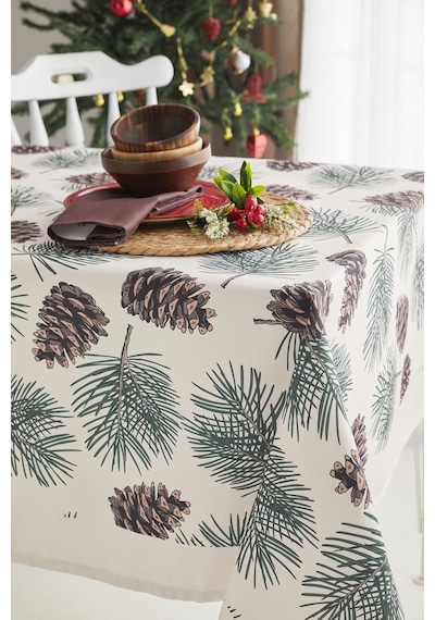 Ays Home Kahverengi Kozalak Desen Yılbaşı Yemek Masa Örtüsü
